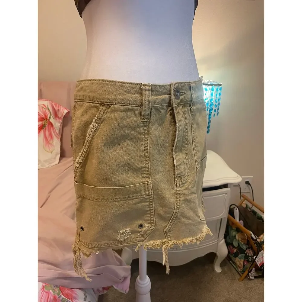 tan free people denim skirt